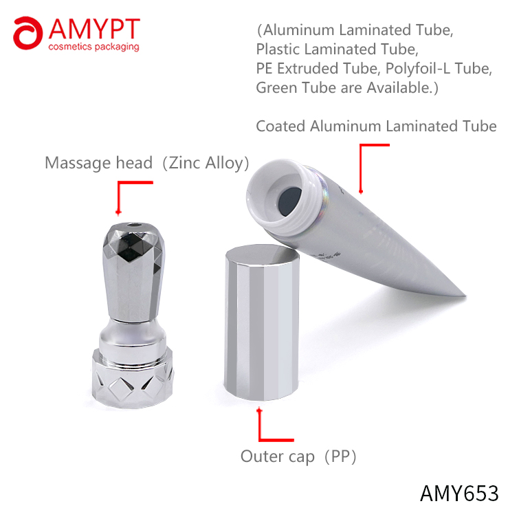 Tubo de crema para ojos de plástico y aluminio de alta gama con cabezal de masaje